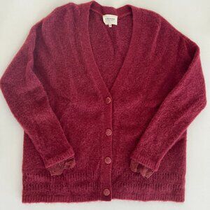 Sezane Charles sweater jumper cardigan / removable lace cuff / small / burgundy